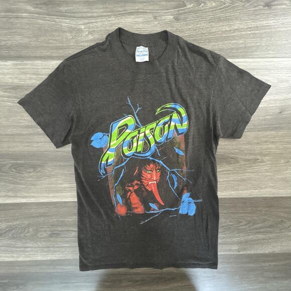 Vintage Poison Shirt Mens Medium 1988 Tour Rock Tee Open Up and Say Ahhh USA 80s - Picture 1 of 7